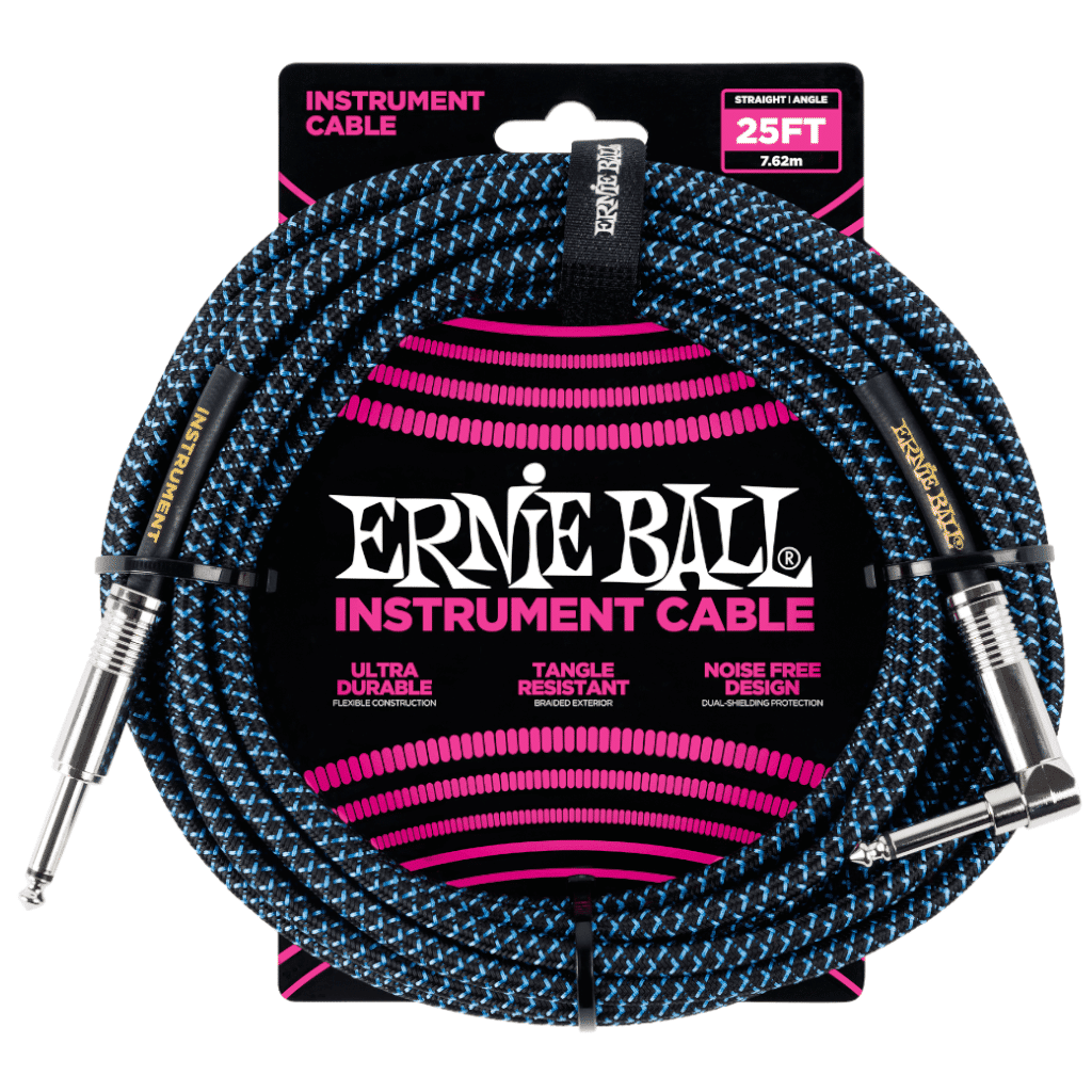 Ernie Ball 7.6m Braided Straight/Angle Instrument Cable – Black/Blue — view 1