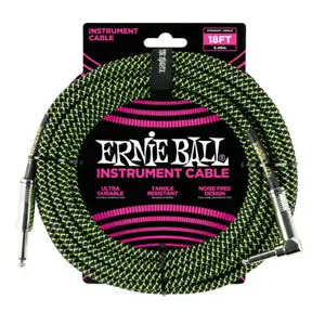 Ernie Ball Braided Straight to Right Angle Instrument Cable- 18 foot Black/Green — view 1