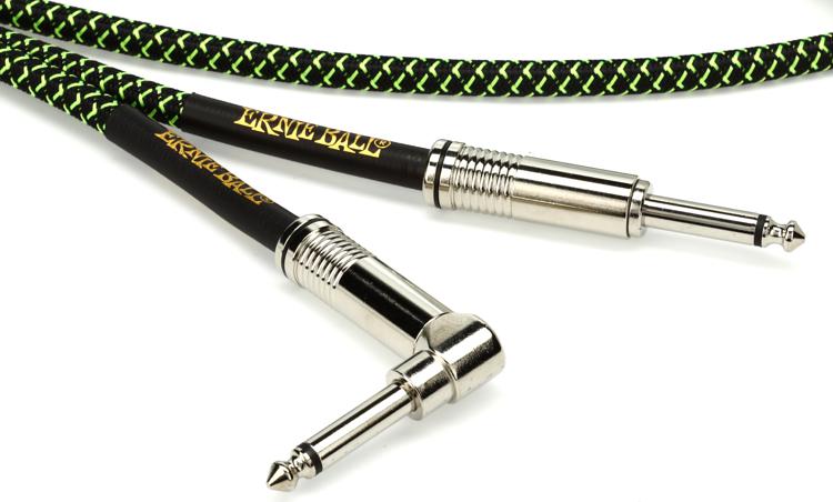 Ernie Ball Braided Straight to Right Angle Instrument Cable- 18 foot Black/Green — view 2