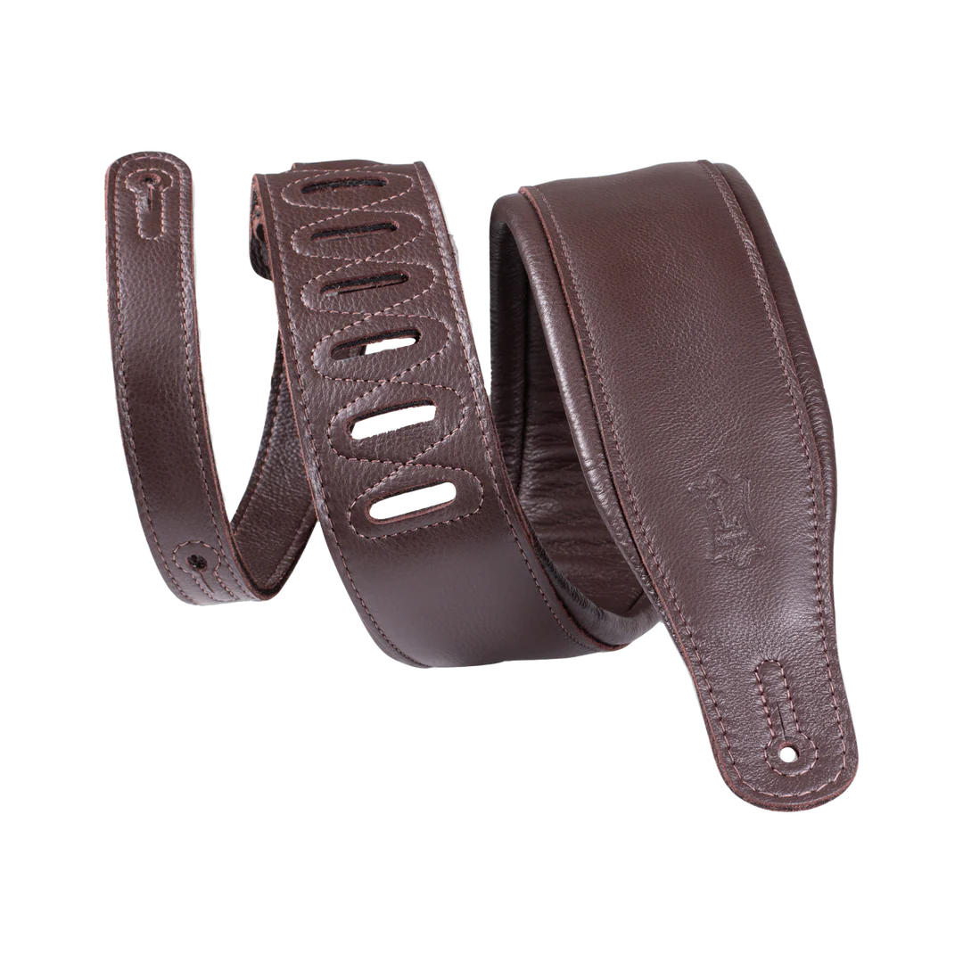 Levys Staple Series 3.25 inch Wide Leather Guitar Strap – Dark Brown with Dark Brown Backing
