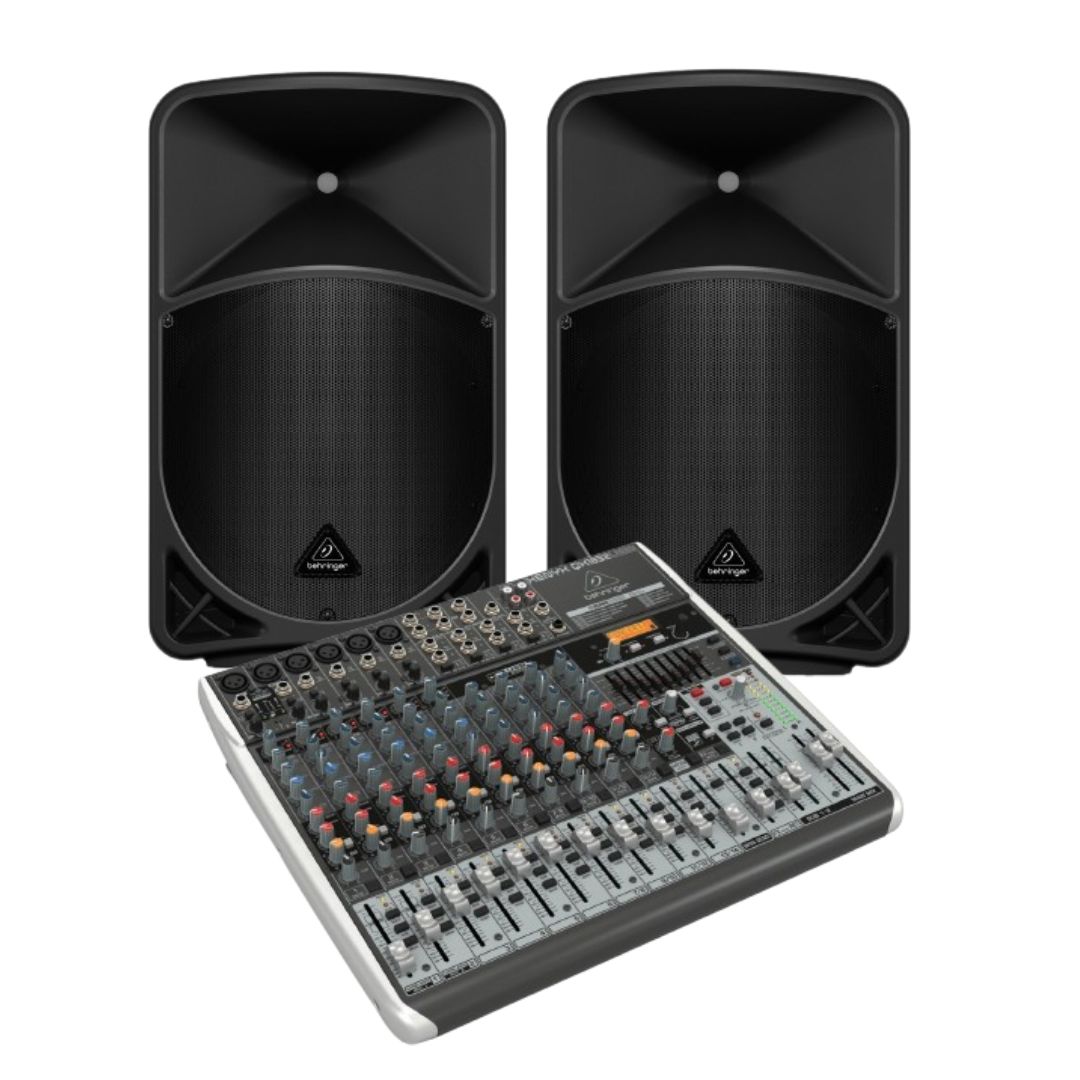 Behringer B15X Powered PA Speaker and QX1832USB Mixer Package — view 1
