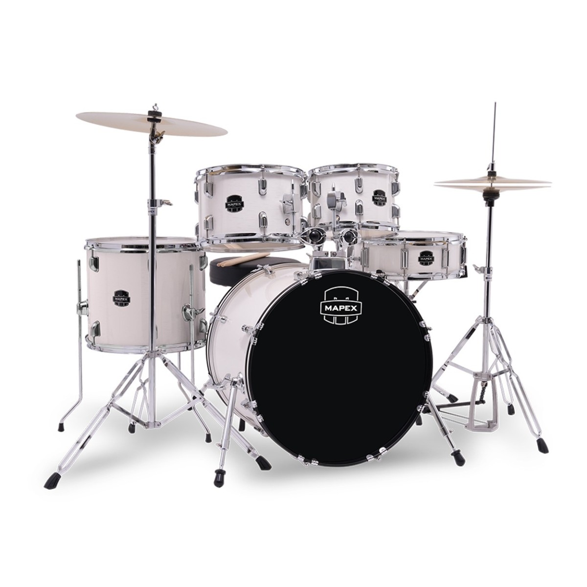 Mapex COMET Rock Drum Kit – White Thin Grain (with 3 Cymbals and 5-Piece Hardware) — view 1