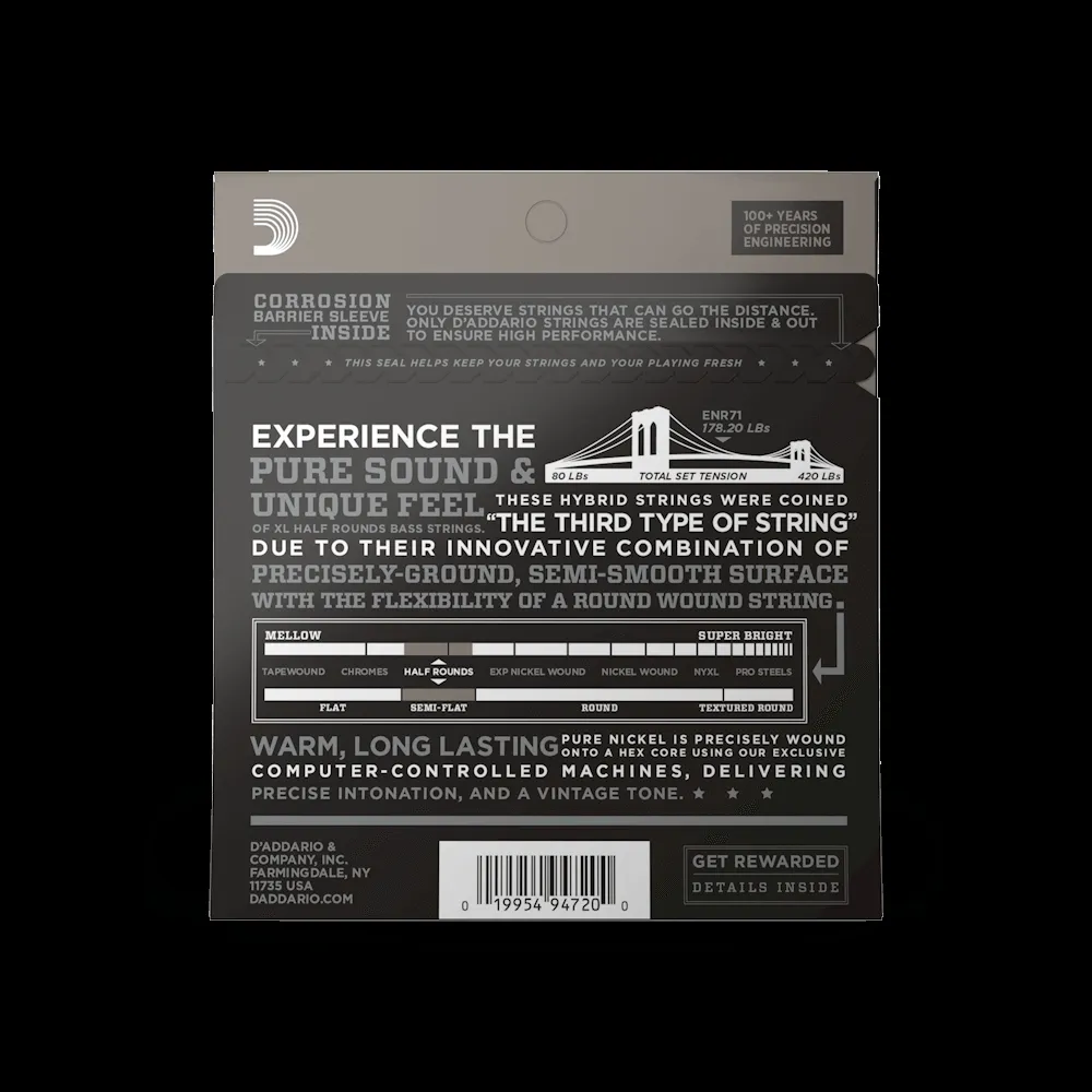 D'Addario ENR71 Semi-Flatwound Bass Guitar Strings - .045-.100 — view 2