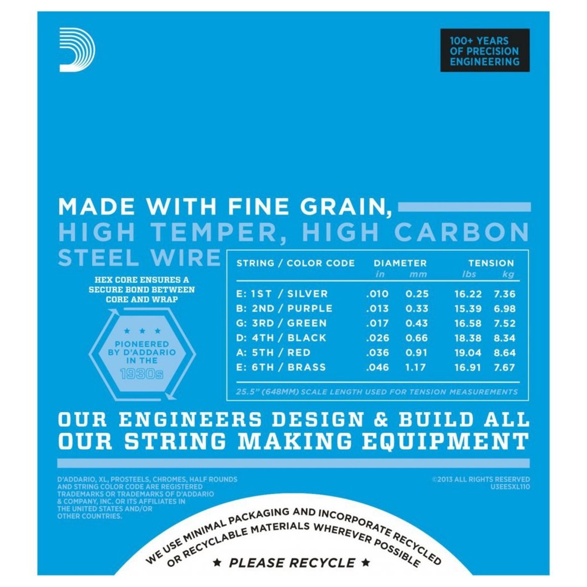 D’Addario ESXL110 Double Ball End for Steinberger Guitars – 10-46 — view 2