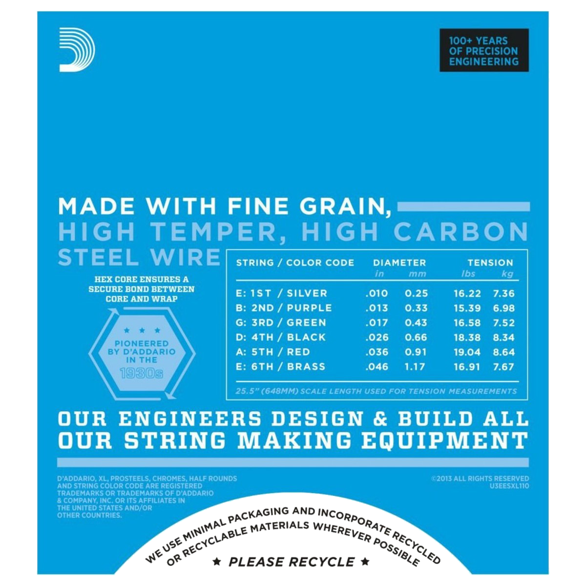 D’Addario ESXL110 Double Ball End for Steinberger Guitars – 10-46 — view 2
