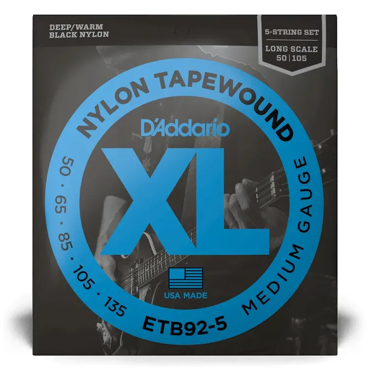 D’Addario ETB92-5 50-135 Tapewound Bass Medium Long Scale 5 String Bass Guitar Strings — view 1