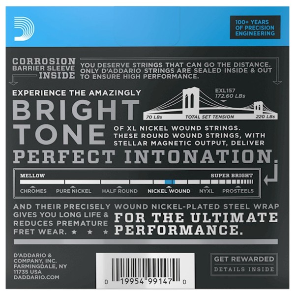 D’Addario EXL157 XL Nickel Wound Electric Baritone Guitar Strings – .014-.068 Medium — view 2