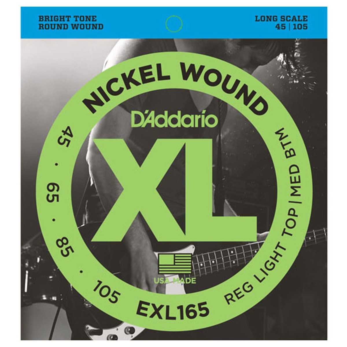 D’Addario EXL165 Bass Guitar Strings – Regular Light Top/Medium Bottom Long Scale — view 1
