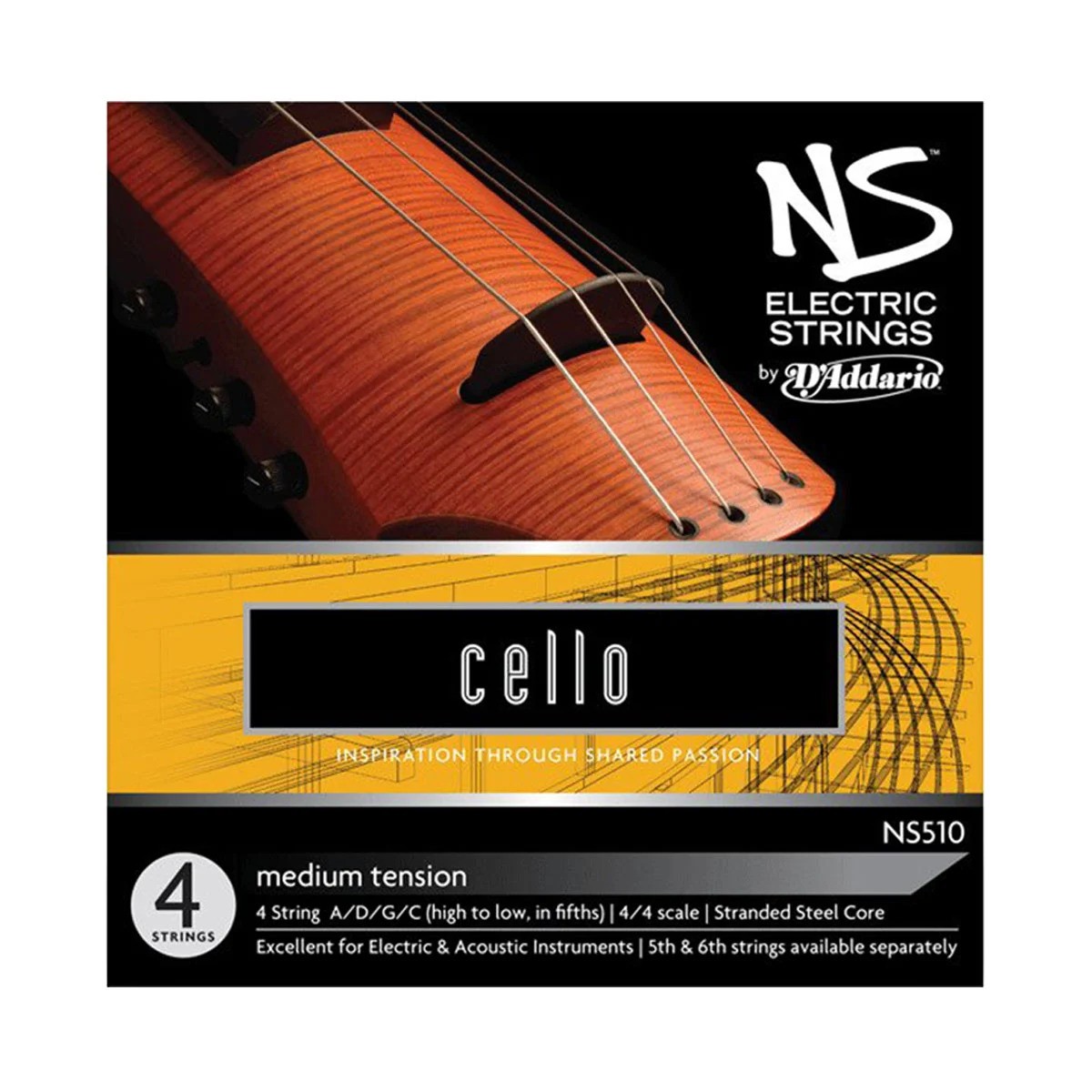 D’Addario NS510 NS Electric Cello Strings – 4/4 Scale Medium Tension