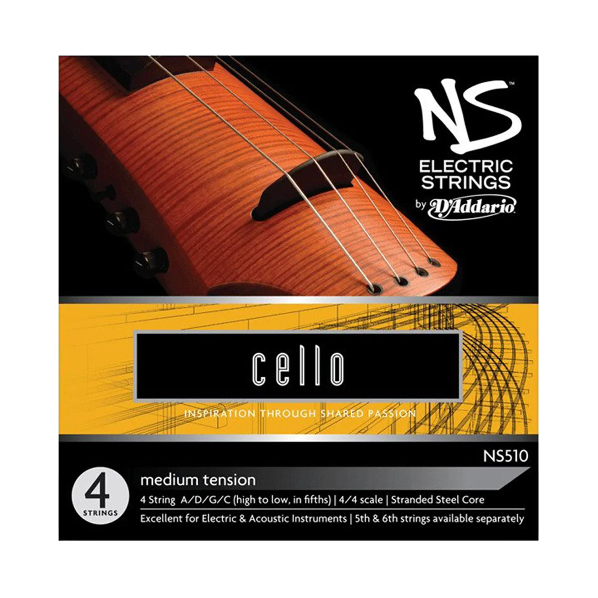 D’Addario NS510 NS Electric Cello Strings – 4/4 Scale Medium Tension