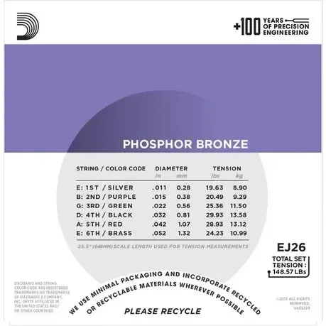 D'Addario Phosphor Bronze Acoustic Guitar Strings - .011-.052 — view 2