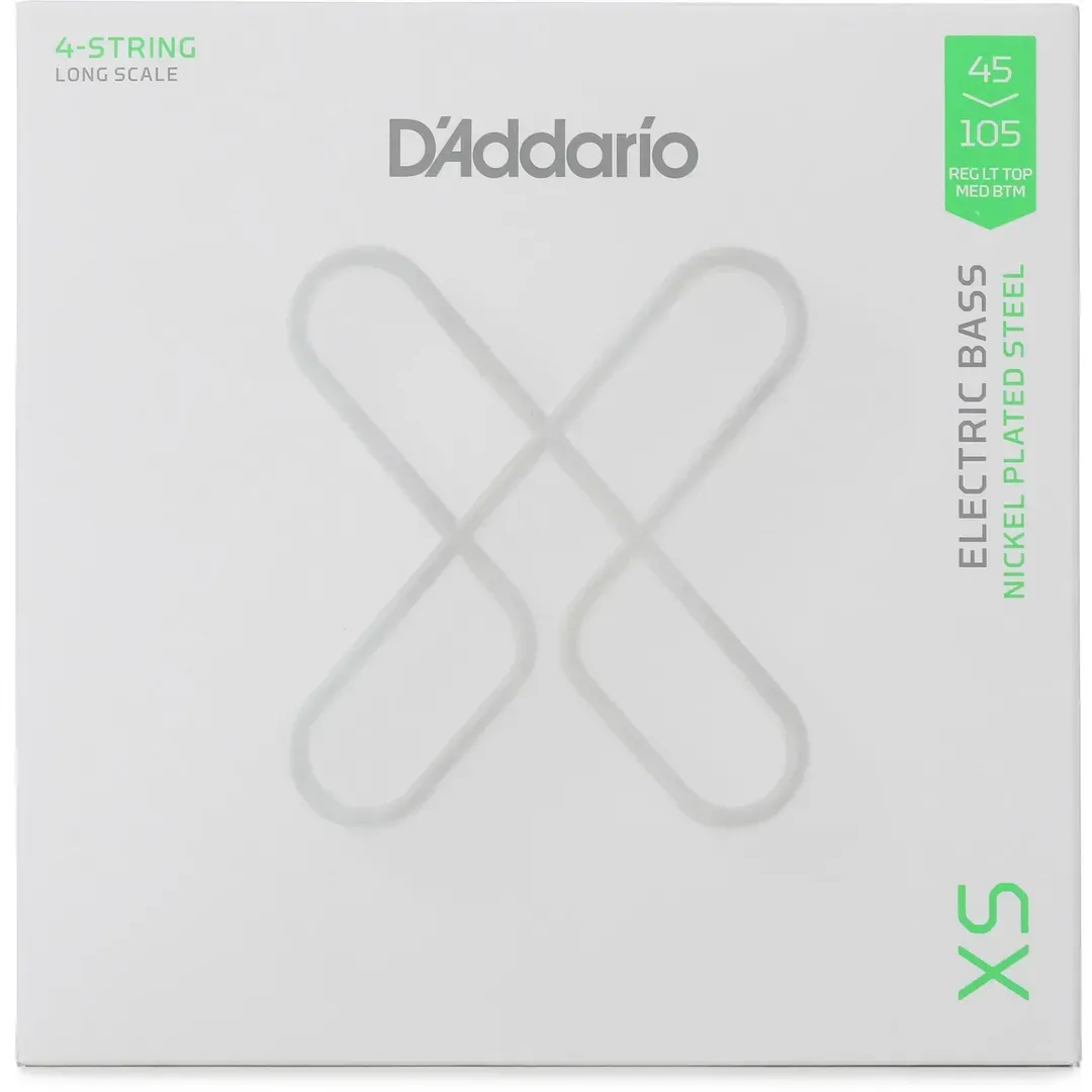 D'Addario XSB45105 XS Nickel Electric Bass Guitar Strings - .045-.105 Light Top/Medium Bottom — view 1