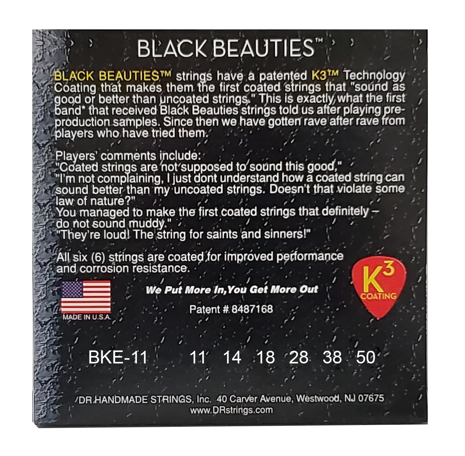 DR Strings Extra Life BKE-11 Black Beauties Heavy Coated Electric Guitar Strings — view 3