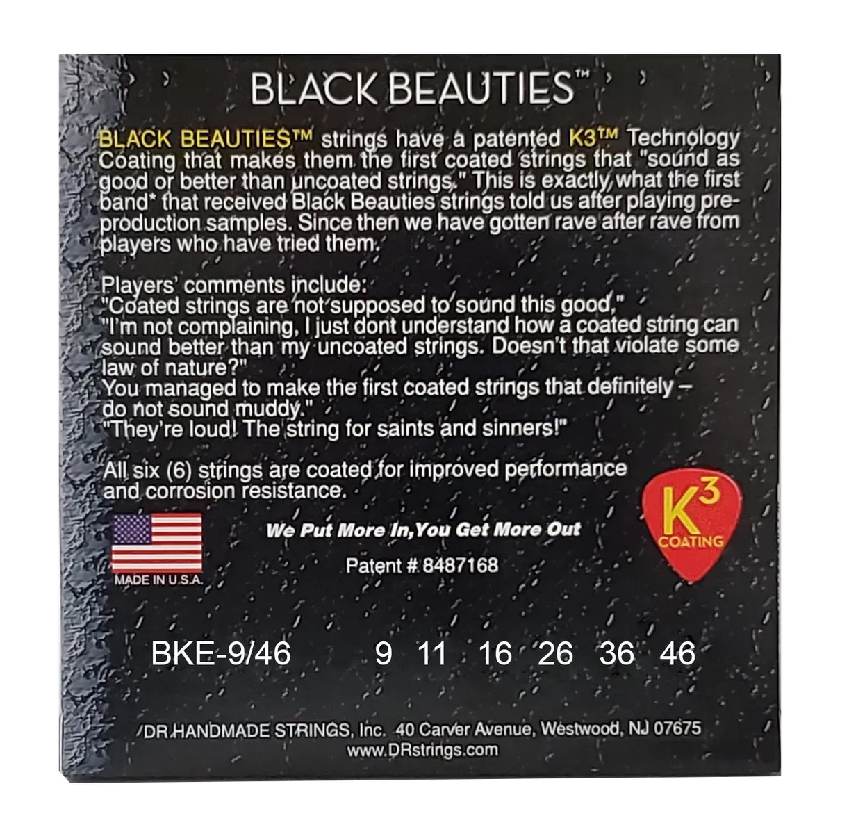 DR Strings Black Beauties K3 Coated Electric Guitar Strings - .009-.046 Light Heavy — view 3