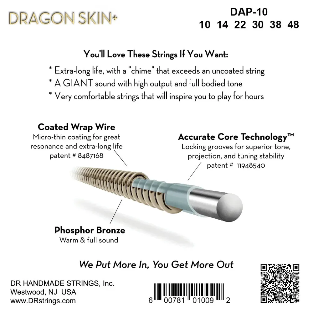 DR Strings Dragon Skin+ .010-.048 Acoustic Guitar Strings — view 2
