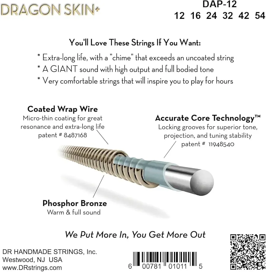 DR Strings Dragon Skin+ .012-.054 Acoustic Guitar Strings — view 2
