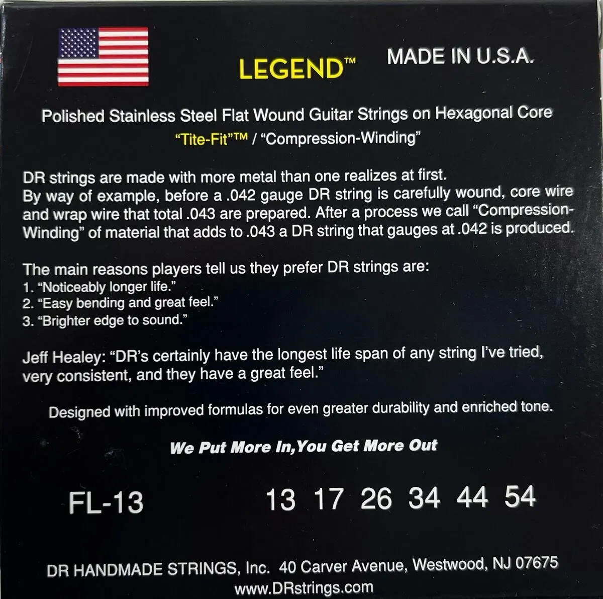 DR Strings Legend Flatwound Electric Guitar Strings - 13-54 — view 2