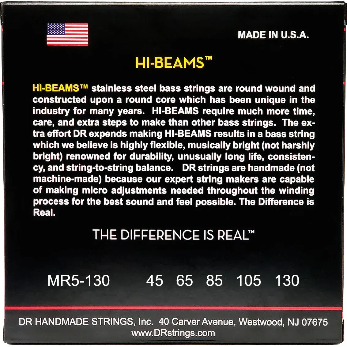 DR Strings MR5-130 Hi-Beam Stainless Steel Bass Guitar Strings - .045-.130 Medium 5-String — view 3