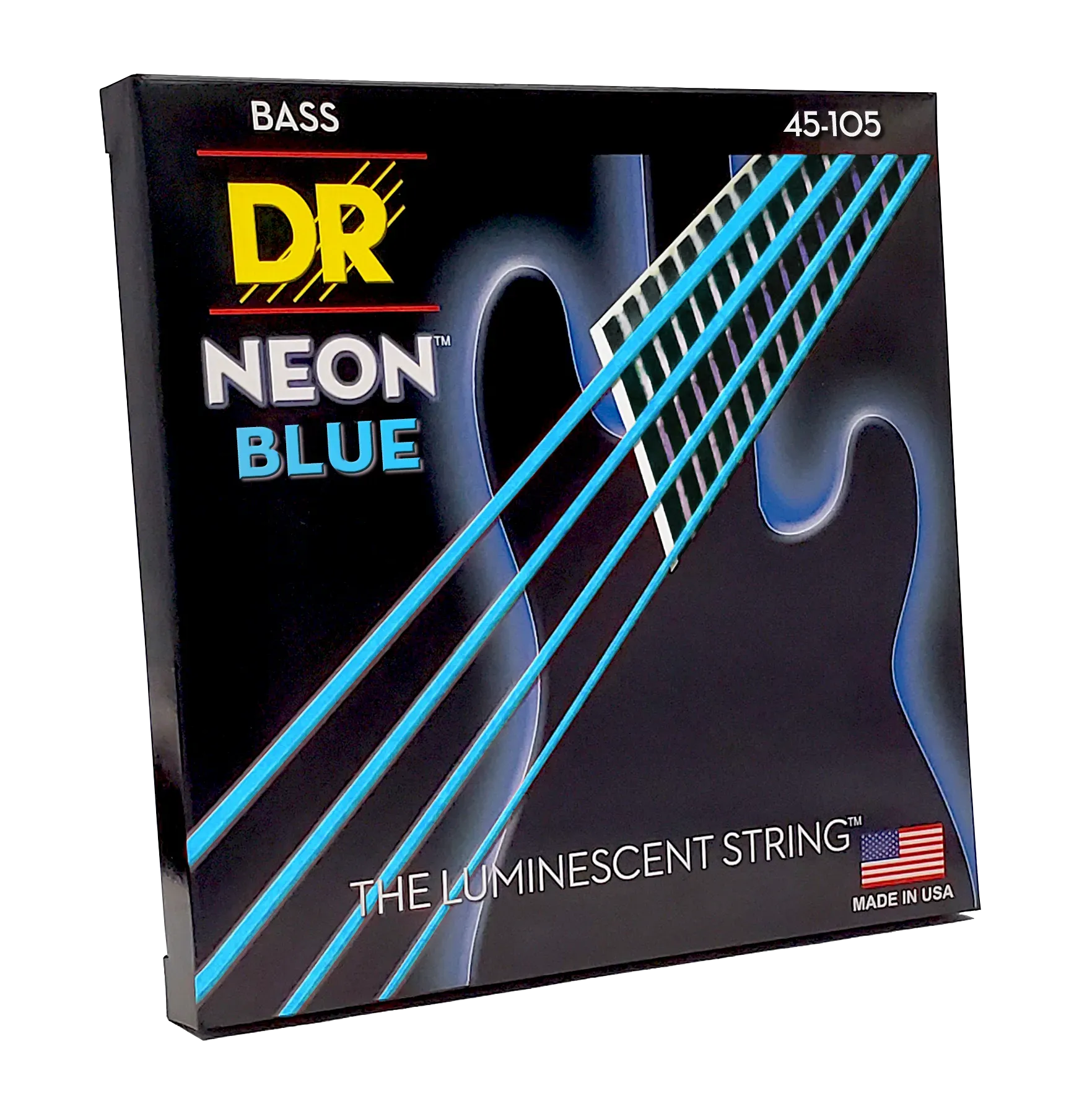 DR Strings Hi-Def Neon Blue K3 Coated Bass Guitar Strings -.045-.105 Medium — view 1