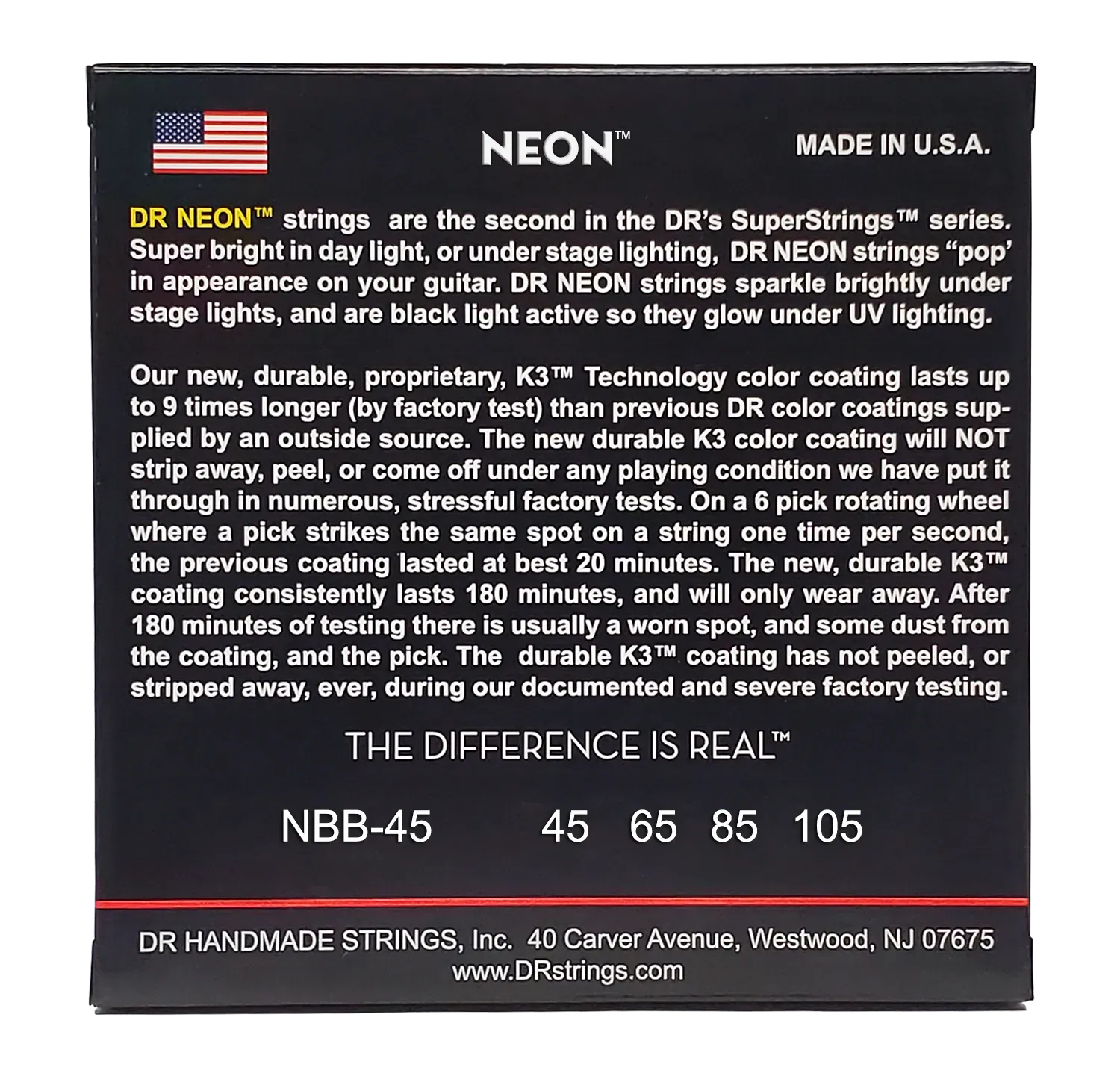 DR Strings Hi-Def Neon Blue K3 Coated Bass Guitar Strings -.045-.105 Medium — view 4