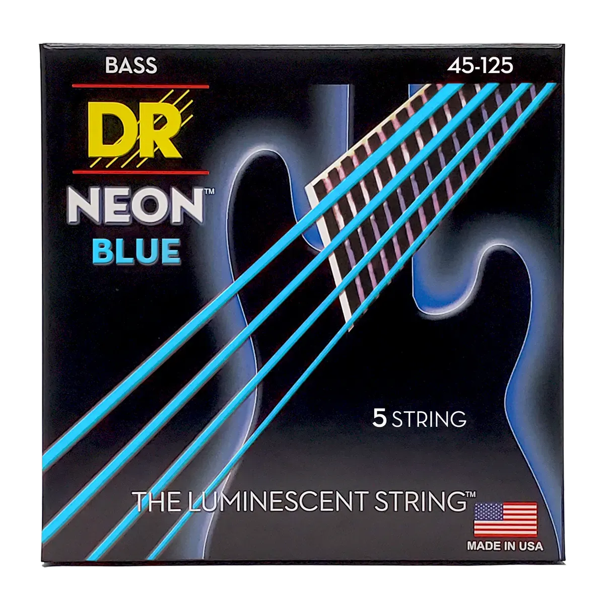 Dr Strings Medium 5's Hi-def Neon Blue Coated Bass Strings 45-125 — view 3