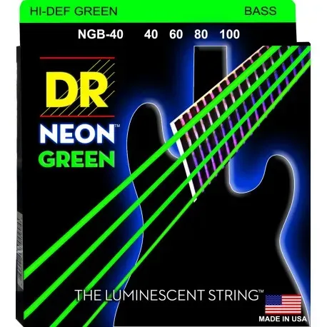 Dr Strings Handmade Coated Neon GREEN 40-100 Lite Bass Guitar Strings — view 1