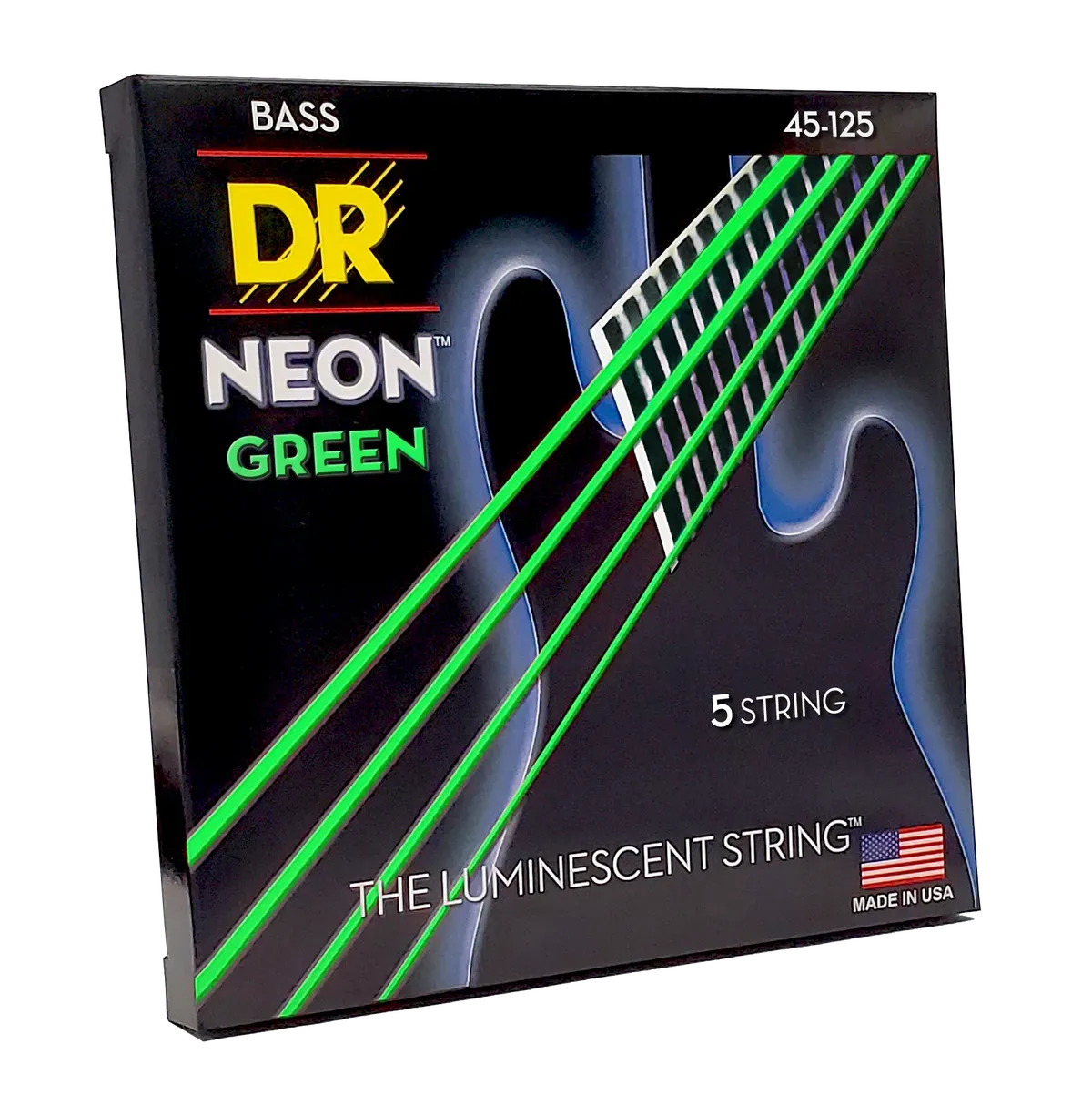 DR Strings NGB5-45 Hi-Def Neon Green K3 Coated Bass Guitar Strings - .045-.125 Medium 5-string — view 1