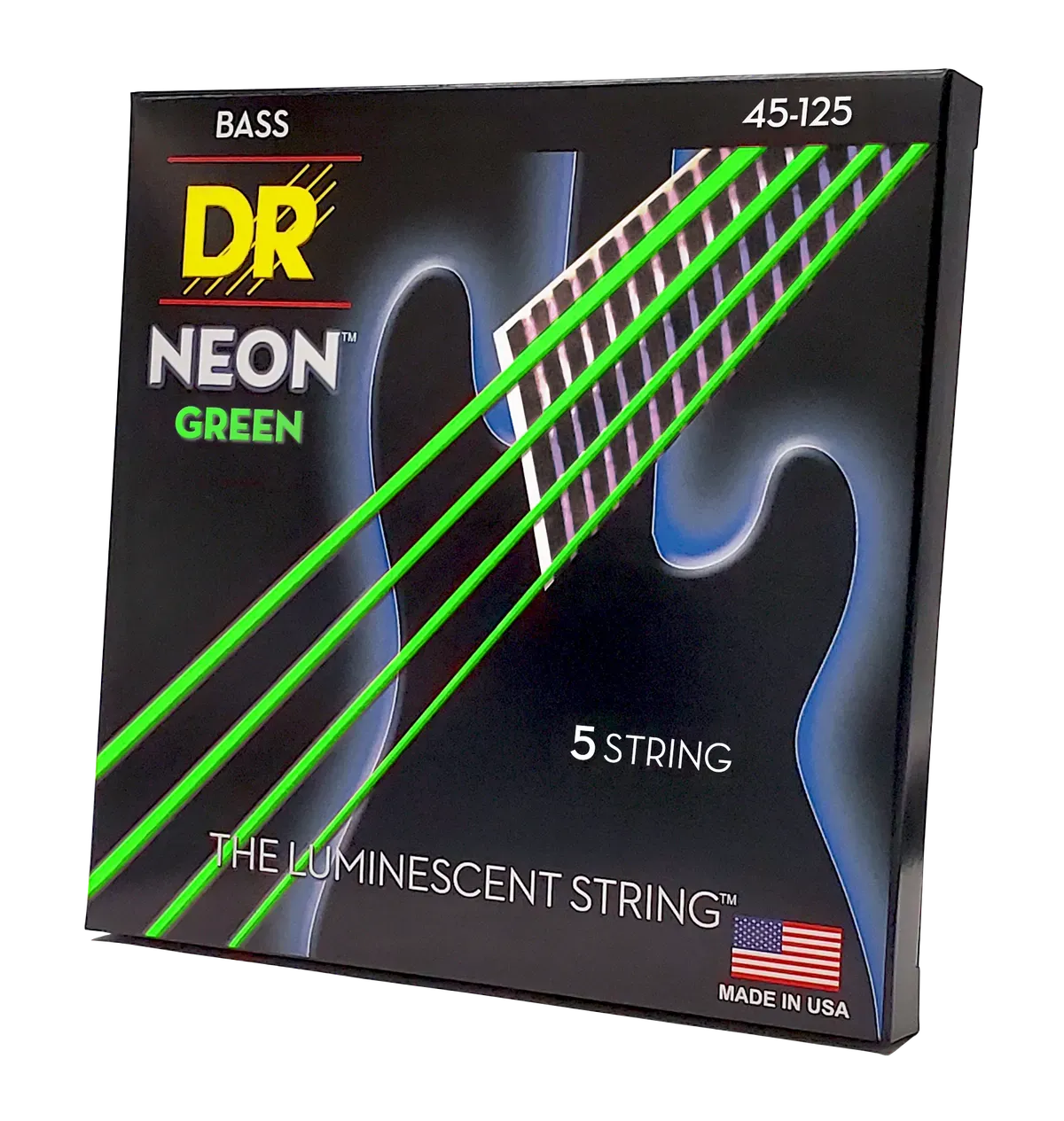 DR Strings NGB5-45 Hi-Def Neon Green K3 Coated Bass Guitar Strings - .045-.125 Medium 5-string — view 2