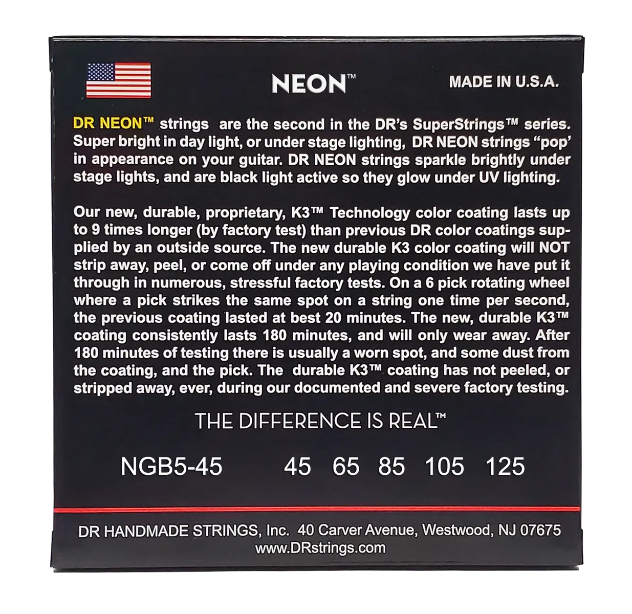 DR Strings NGB5-45 Hi-Def Neon Green K3 Coated Bass Guitar Strings - .045-.125 Medium 5-string — view 4