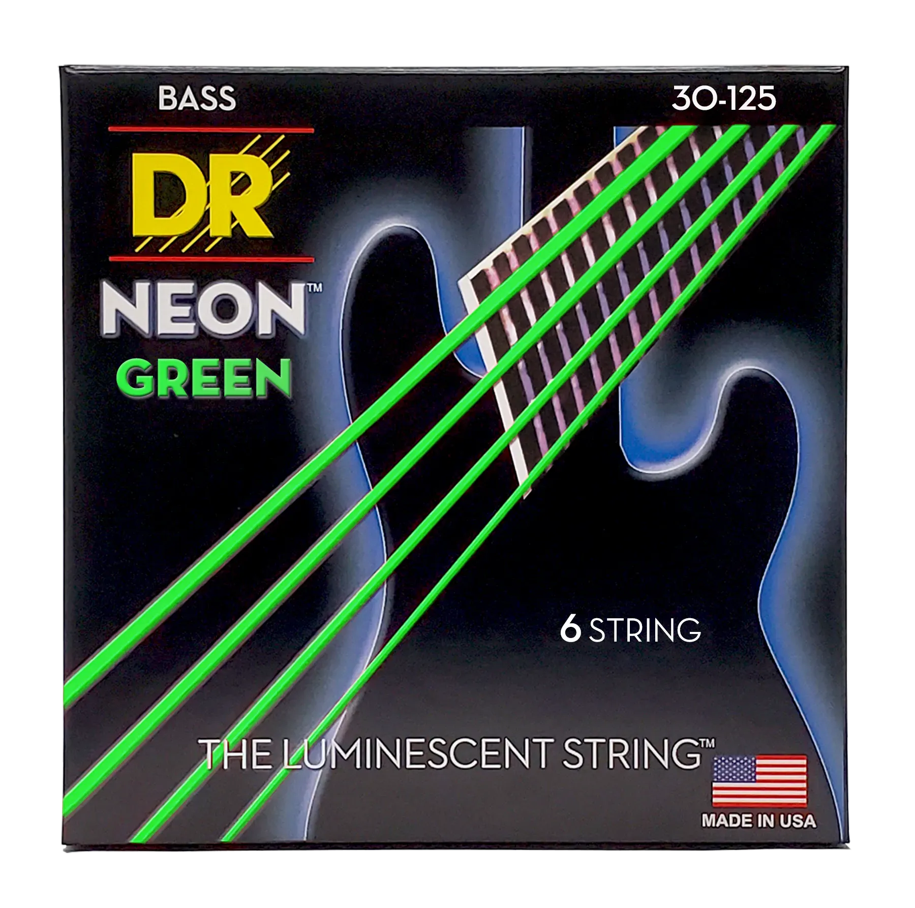 DR Strings Neon Green 30-125 Medium Nickel Plated Steel 6-String Green Coated Bass Strings — view 3