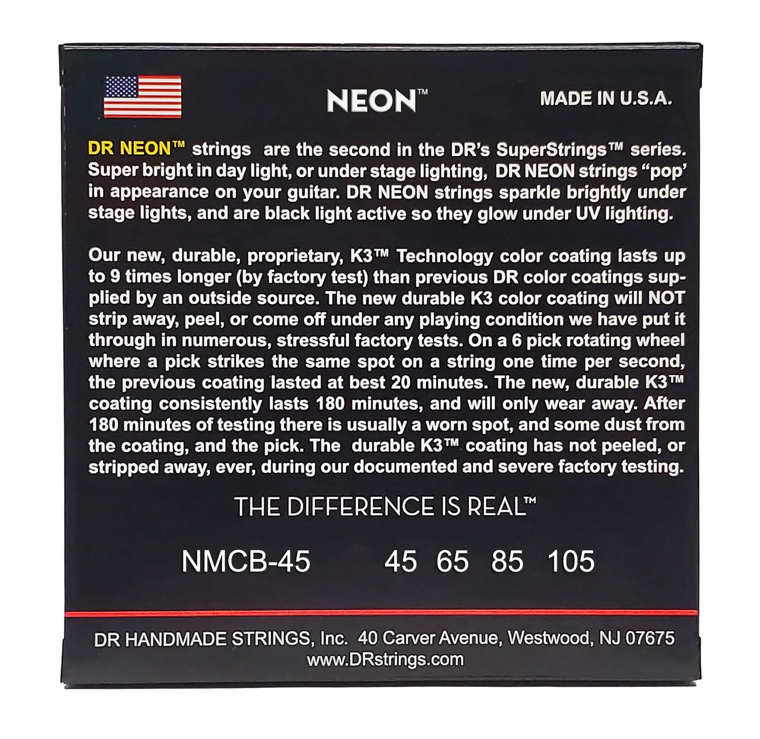DR Strings NMCB-45 Hi-Def Neon Multi-Color K3 Coated Bass Guitar Strings - .045-.105 Medium — view 4