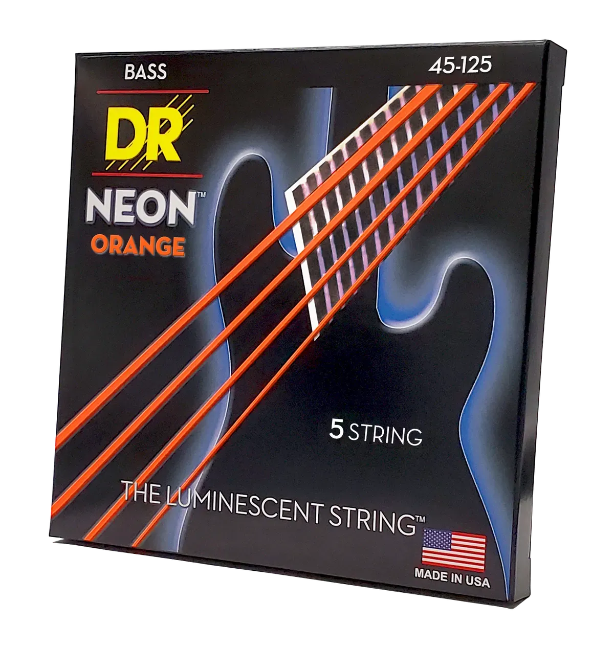 Dr Strings Medium 5's Hi-def Neon Orange Coated Bass Strings 45-125 — view 2