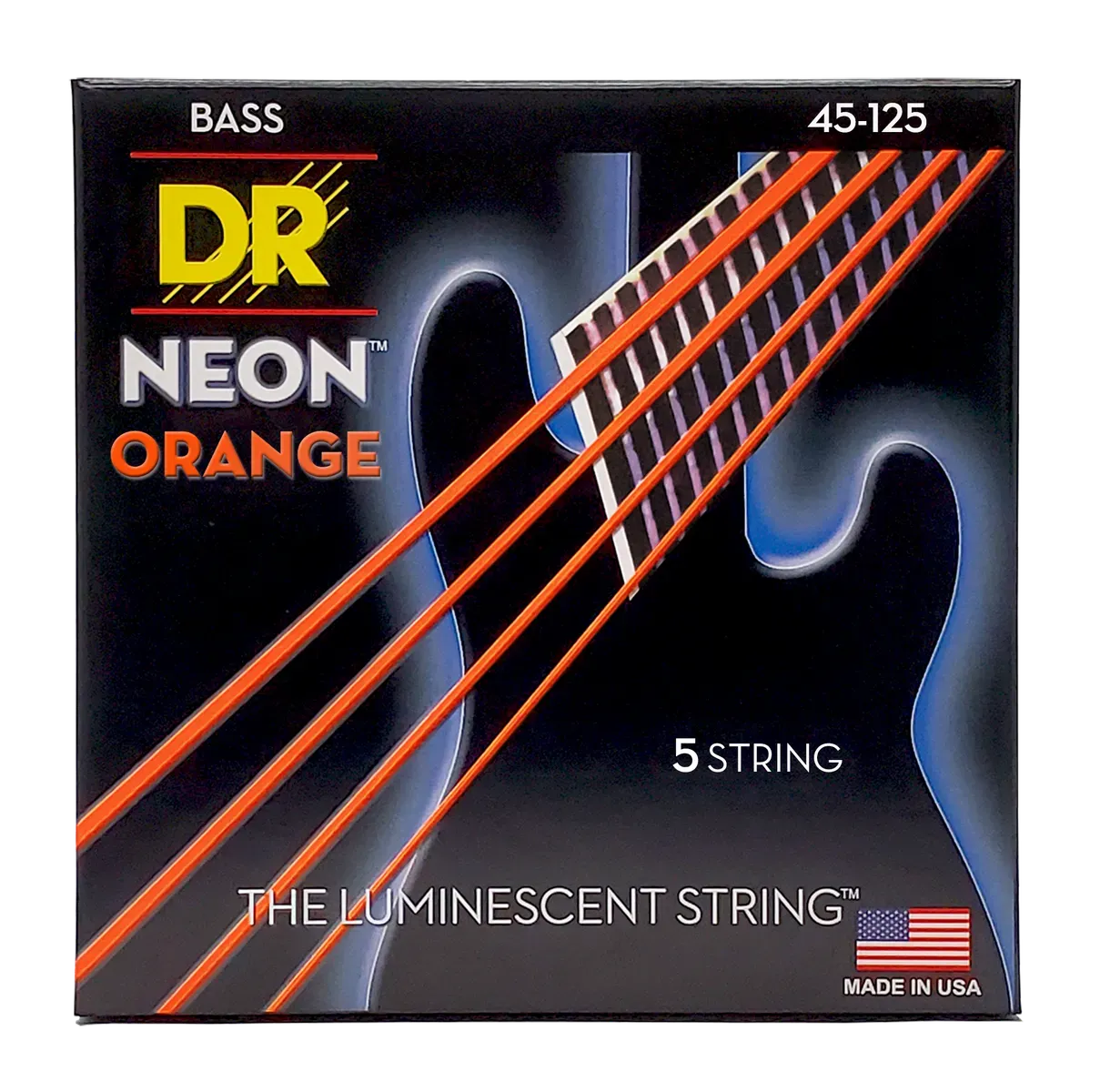 Dr Strings Medium 5's Hi-def Neon Orange Coated Bass Strings 45-125 — view 3