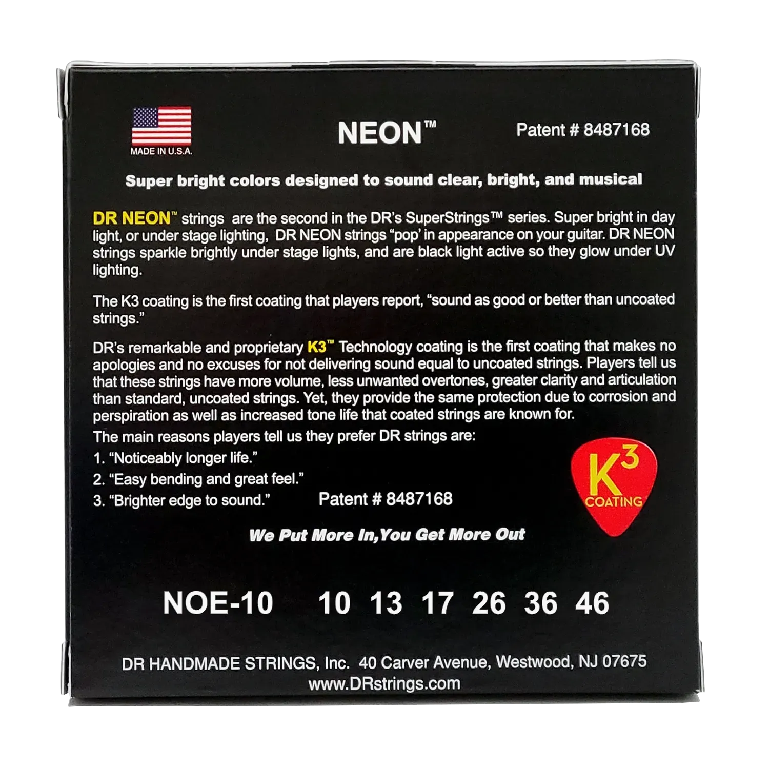 DR String Neon Orange K3 Coated Electric Guitar String Set – 10-46 Medium — view 3