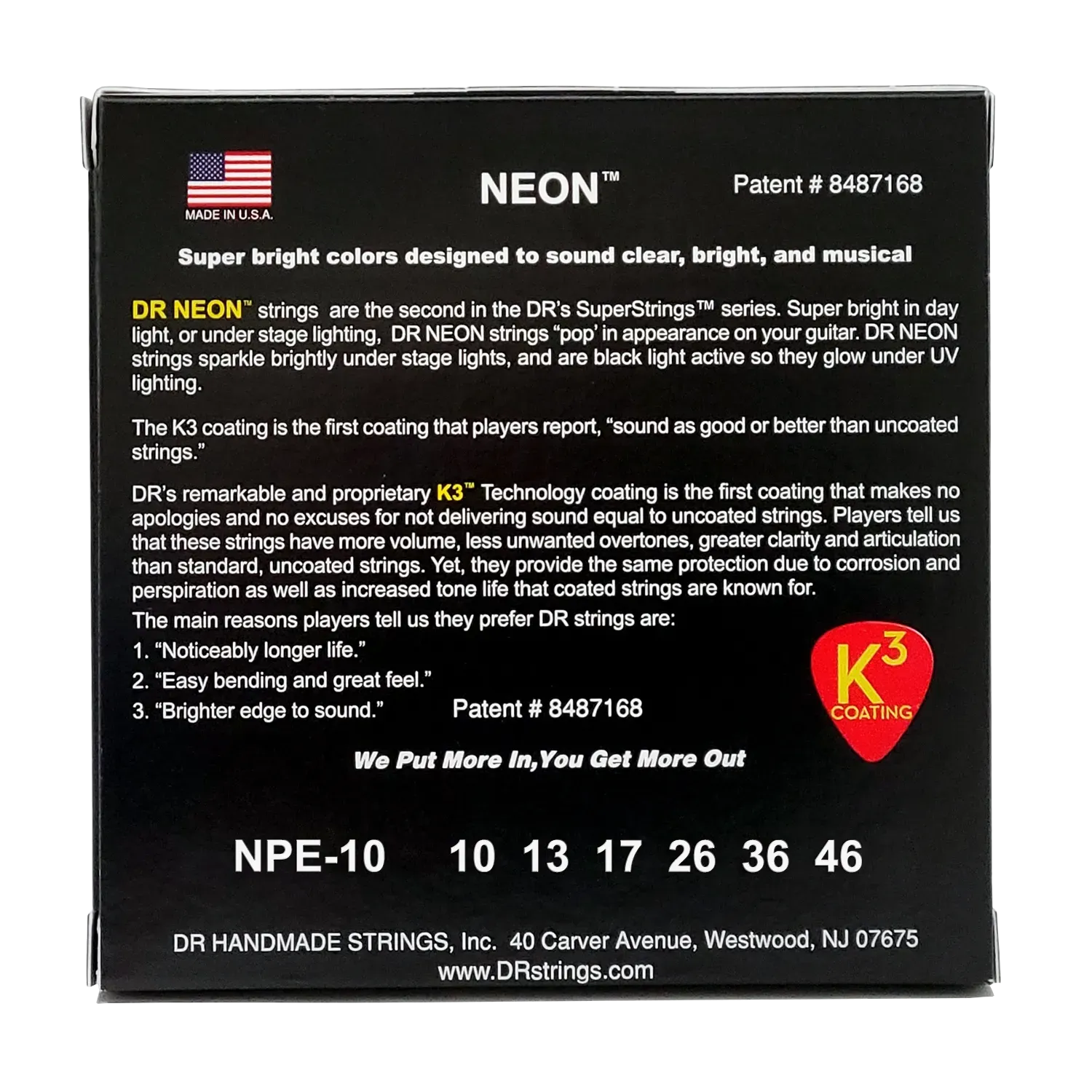 DR String Neon Pink K3 Coated Electric Guitar String Set - 10-46 Medium — view 3
