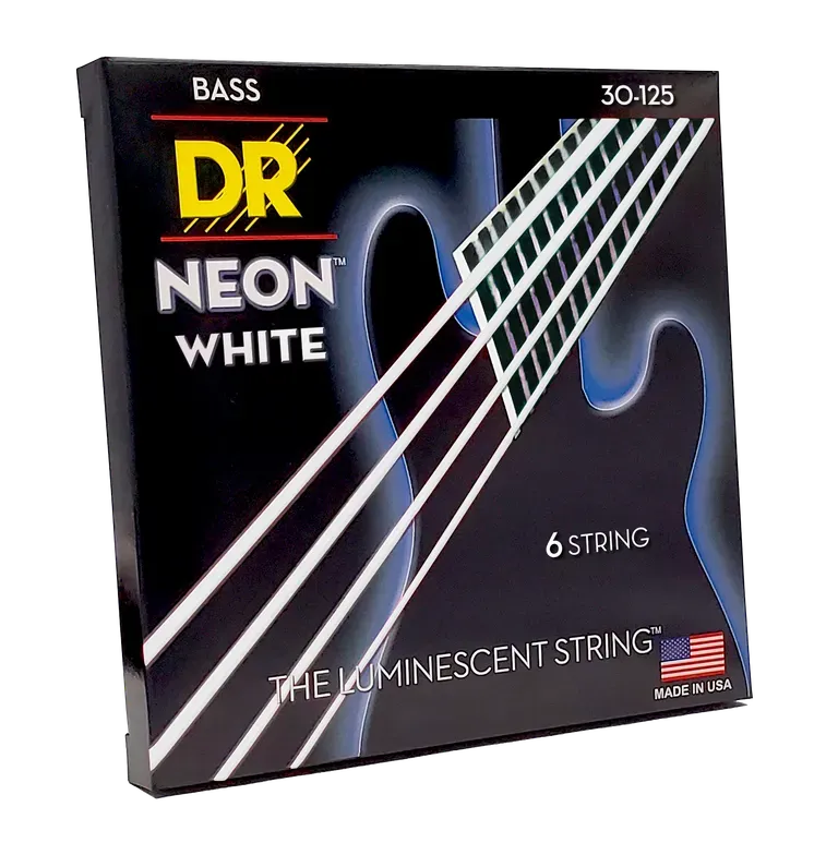 DR Strings 6 string Hi-Def Neon White Coated Bass Guitar Strings 30-125 Medium — view 1