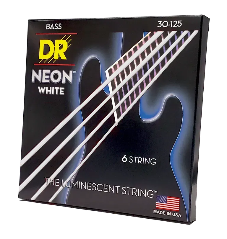 DR Strings 6 string Hi-Def Neon White Coated Bass Guitar Strings 30-125 Medium — view 2