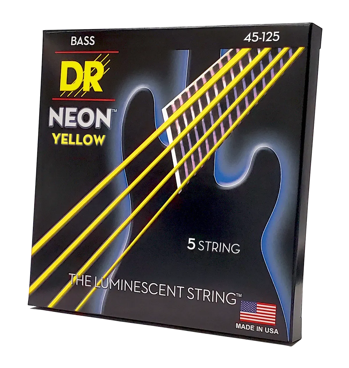 Dr Strings Medium 5's Hi-def Neon Yellow Coated Bass Strings 45-125 — view 2