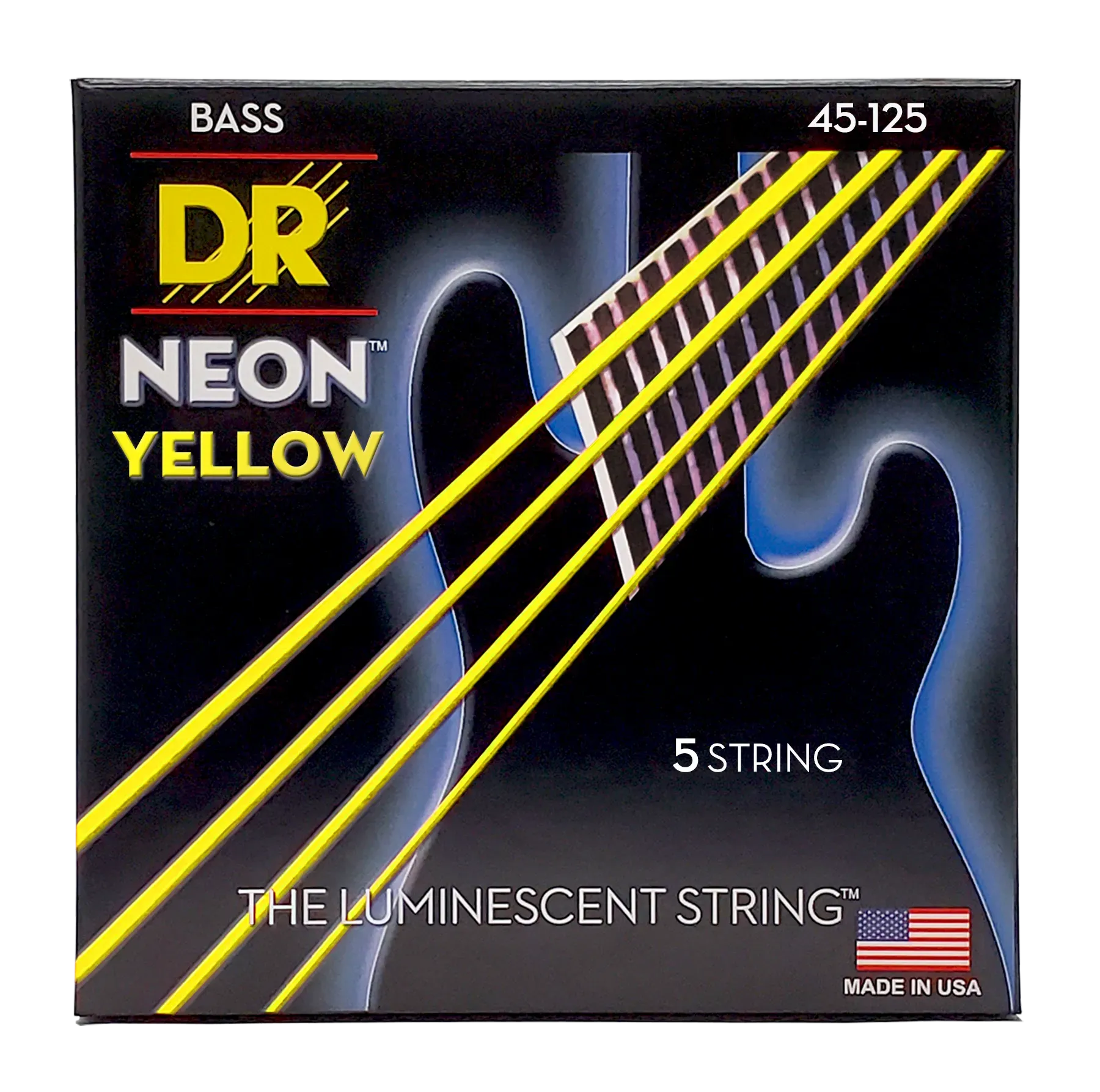 Dr Strings Medium 5's Hi-def Neon Yellow Coated Bass Strings 45-125 — view 3