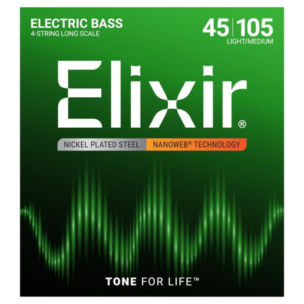 Elixir Nanoweb 4-String Medium/Long Scale Electric Bass Strings – (45-105)
