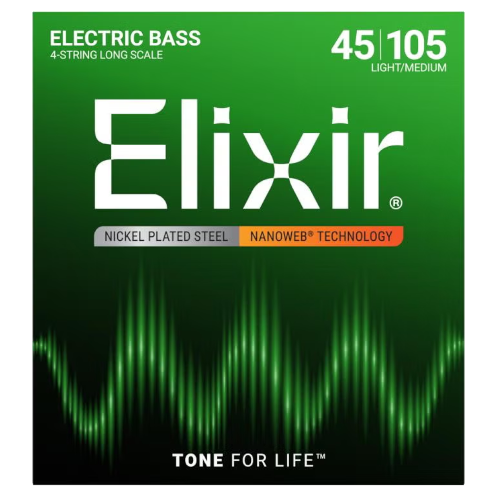Elixir Nanoweb 4-String Medium/Long Scale Electric Bass Strings – (45-105)