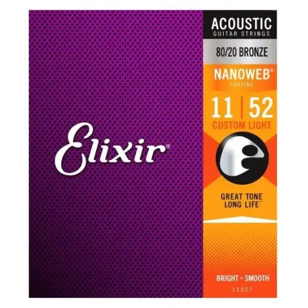 Elixir Nanoweb 80/20 Bronze Custom Light Acoustic Guitar Strings (.011 - .052)