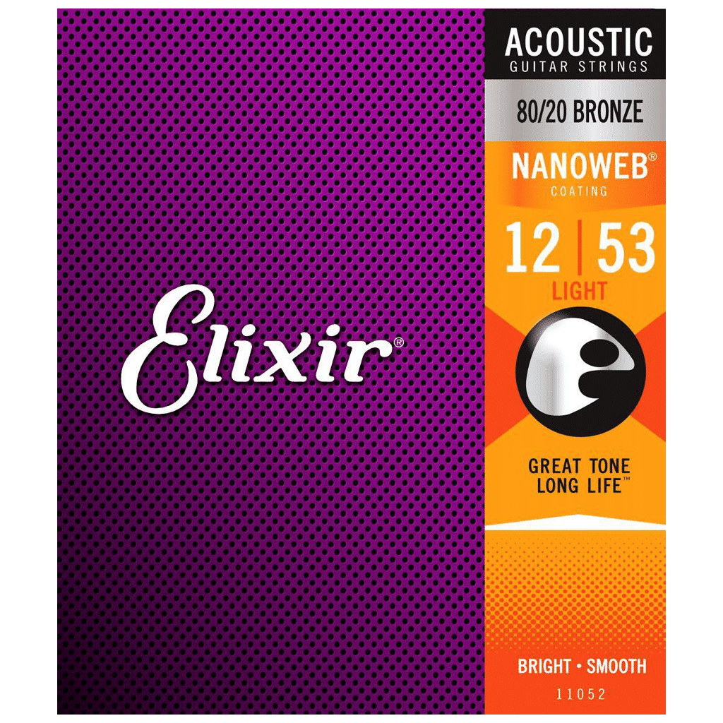 Elixir Nanoweb 80/20 Bronze Acoustic Guitar Strings – (12-53) — view 1