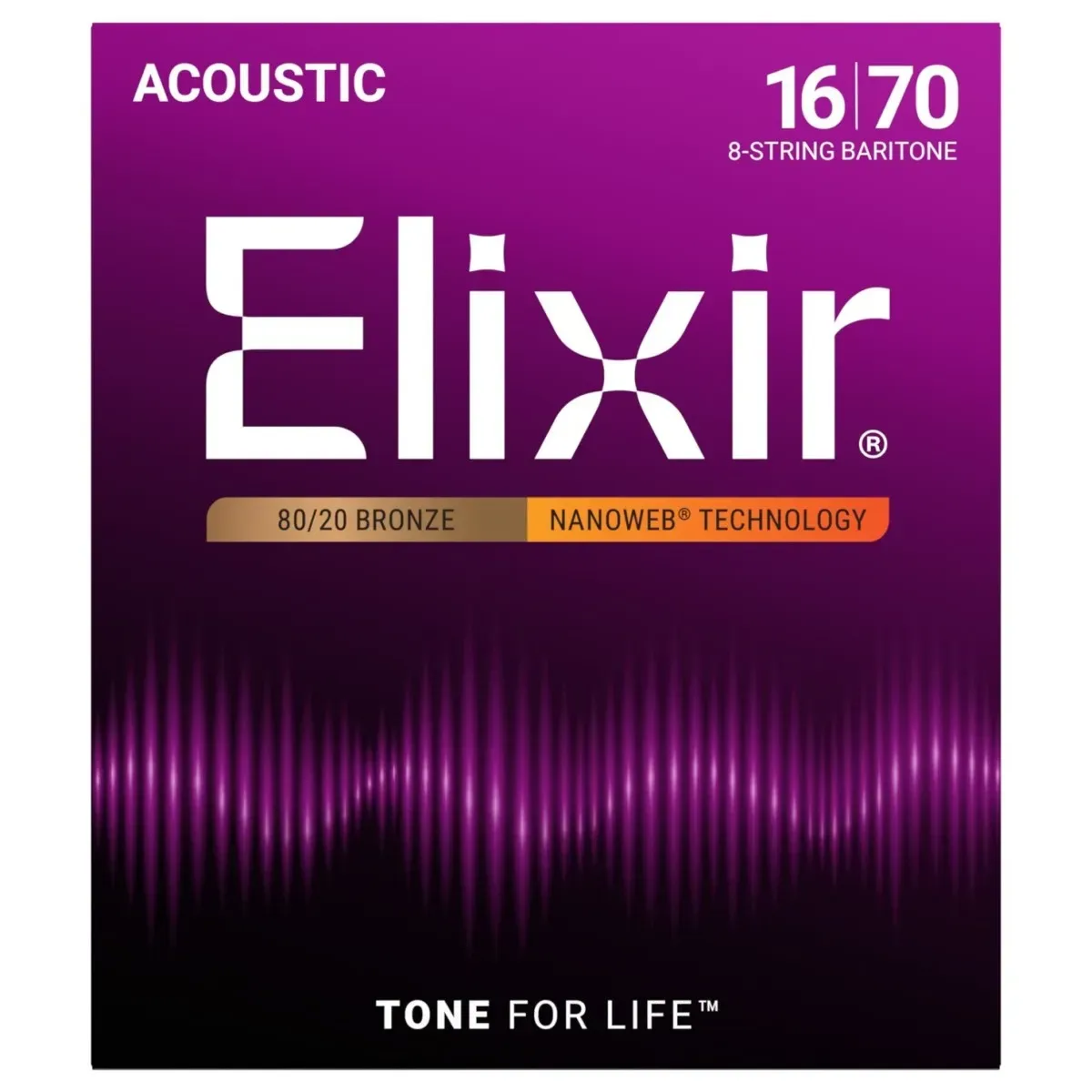 Elixir Strings Nanoweb 80/20 Bronze Acoustic Baritone Guitar Strings - .016-.070 8-string