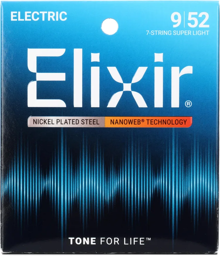 Elixir Strings Nanoweb Electric Guitar Strings – .009-.052 Super Light 7-string — view 1