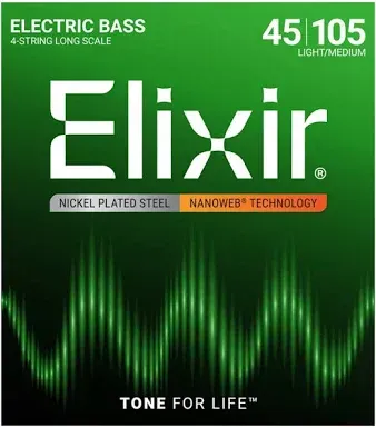 Elixir Nanoweb Medium Long Scale Electric Bass Strings (.045 - .0105)