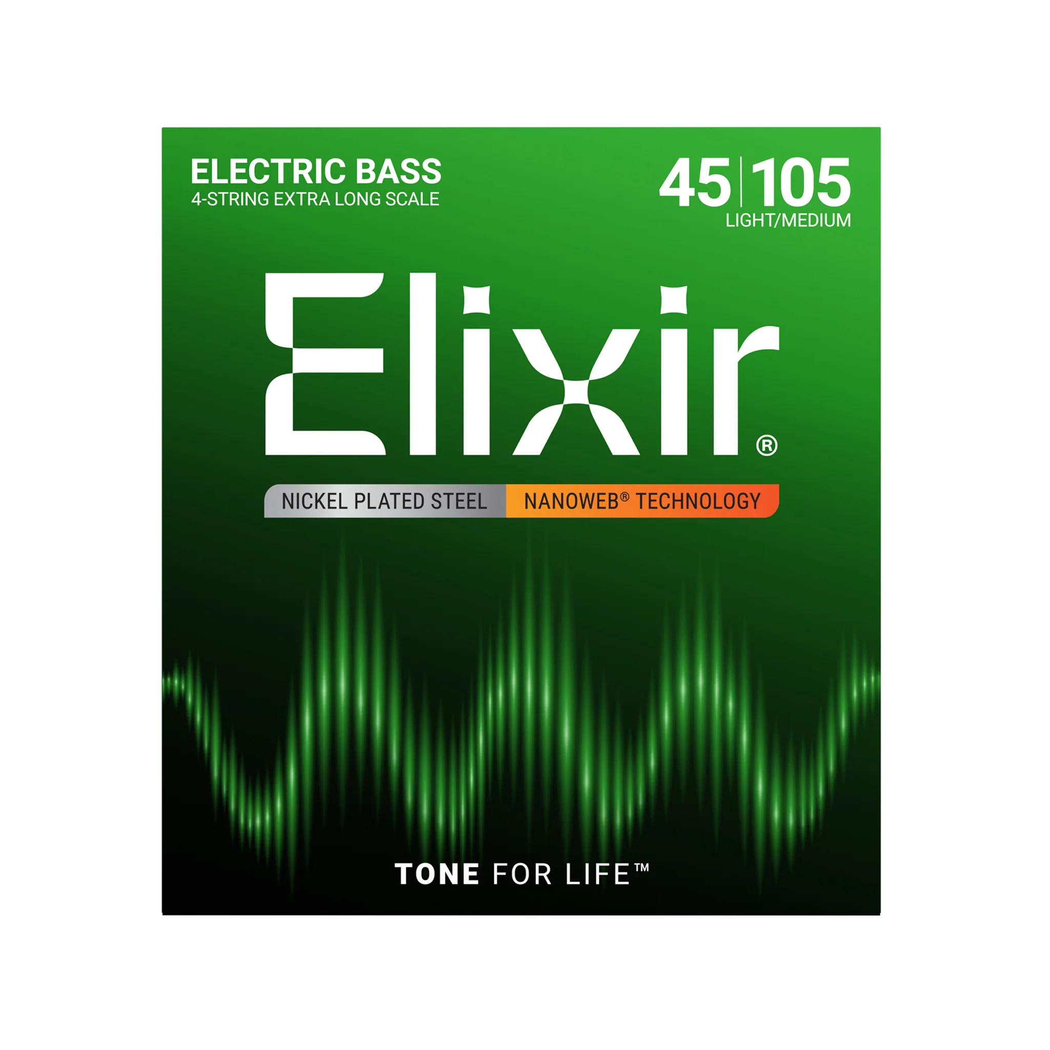 Elixir Strings 14087 Nanoweb Electric Bass Guitar Strings – .045-.105 Light/Medium Extra Long Scale