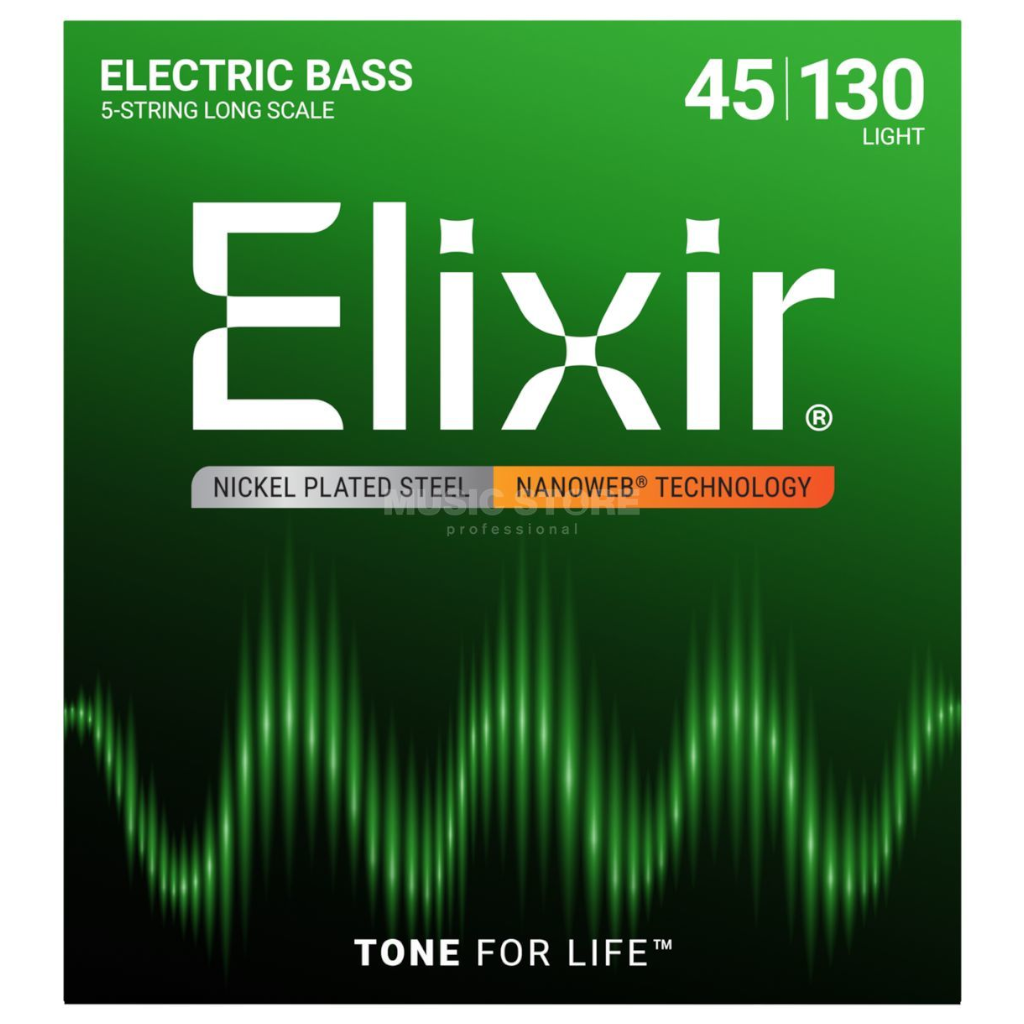 Elixir Nanoweb Light Long-Scale 5-String Bass Strings – (45-130)
