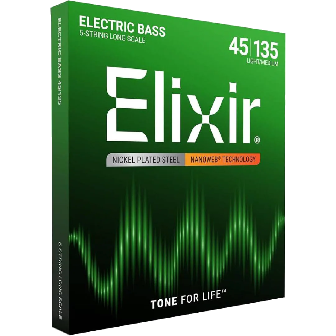 Elixir Nanoweb Electric Bass Guitar Strings – .045-.135 Long Scale 5-string