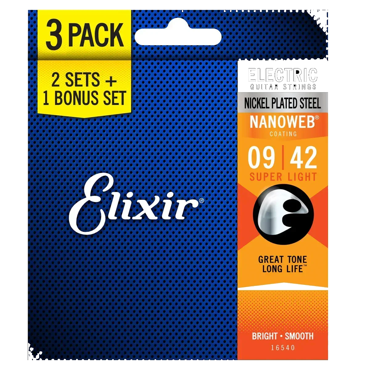Elixir 16540 Electric Nickel Plated Steel Nanoweb 0.09-0.42 3-Pack